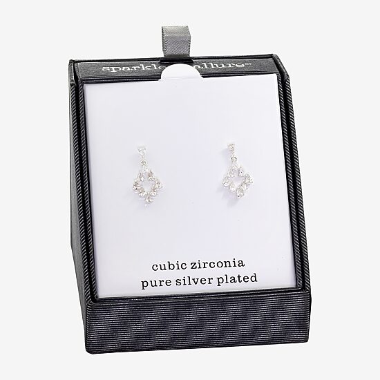 Sparkle Allure Womens Cubic Zirconia Pure Silver Over Brass Drop Earrings