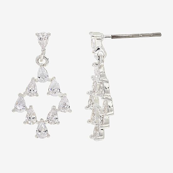 Sparkle Allure Womens Cubic Zirconia Pure Silver Over Brass Drop Earrings