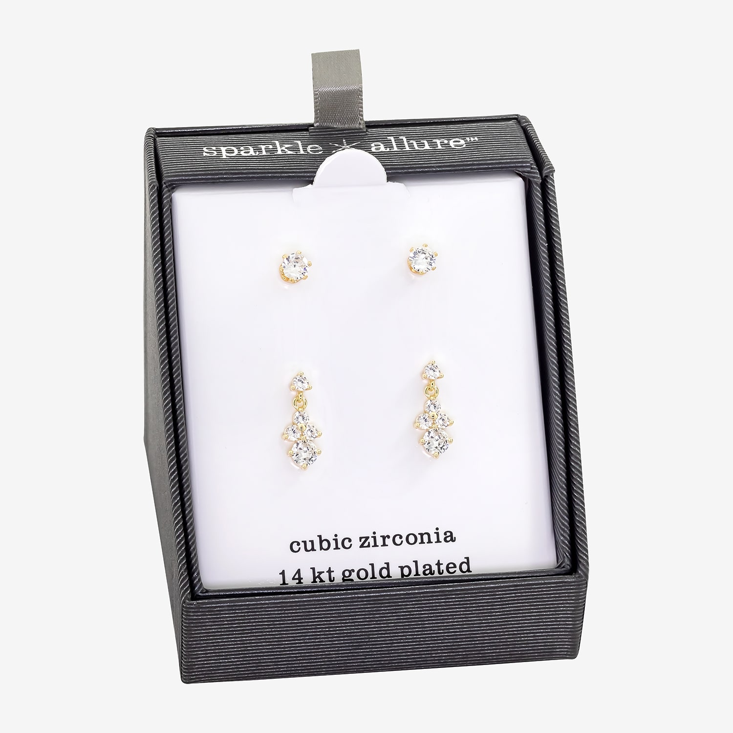 Sparkle Allure Womens Cubic Zirconia 14K Gold Over Brass 2 Pair Earring Set