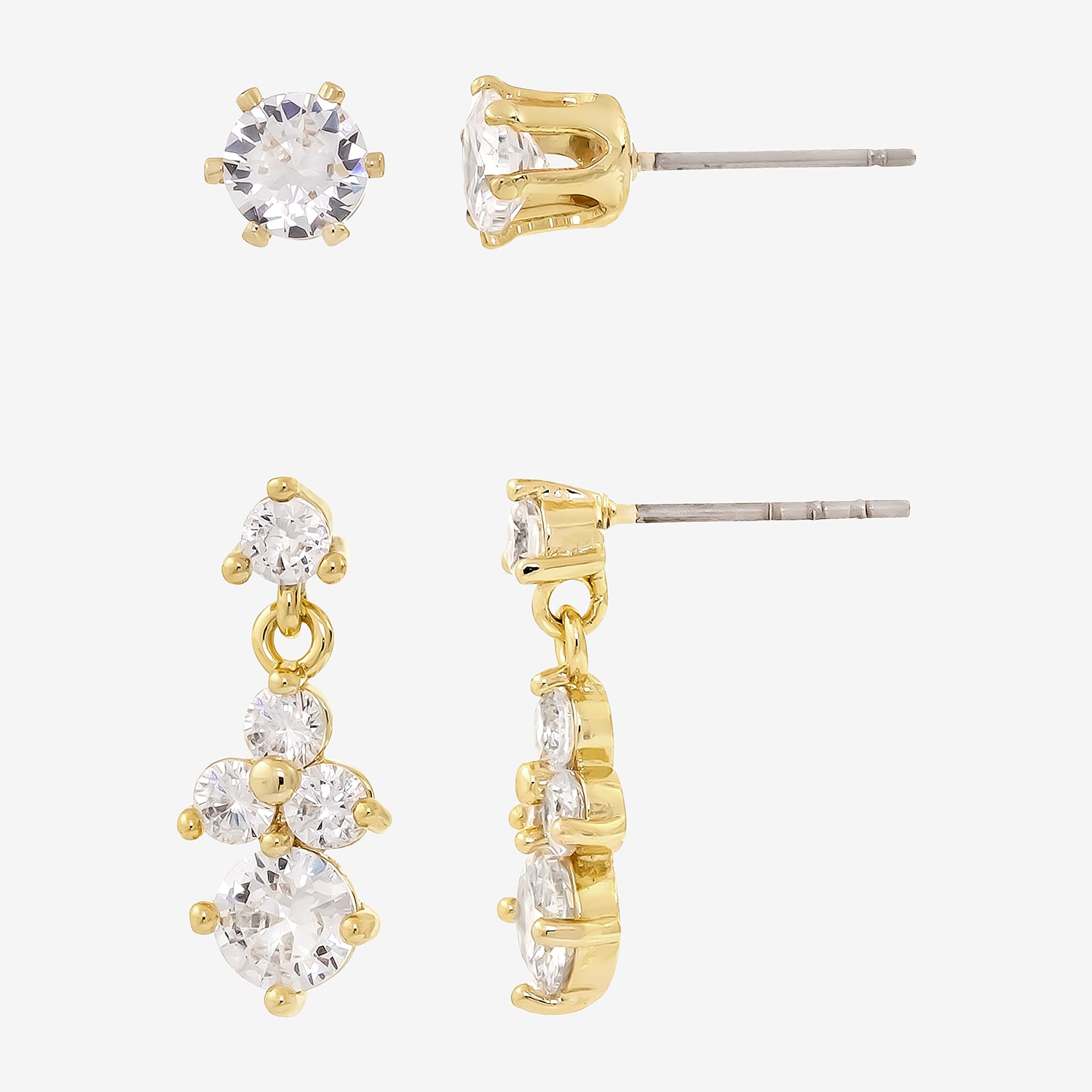 Sparkle Allure Womens Cubic Zirconia 14K Gold Over Brass 2 Pair Earring Set