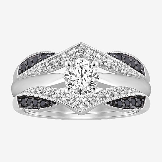 Midnight Black Womens 1/3 CT. T.W. Natural Black Diamond 14K Gold Ring Guard