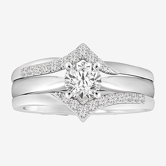 Womens 1/5 CT. Natural White Diamond 14K Gold Wedding Ring Guard