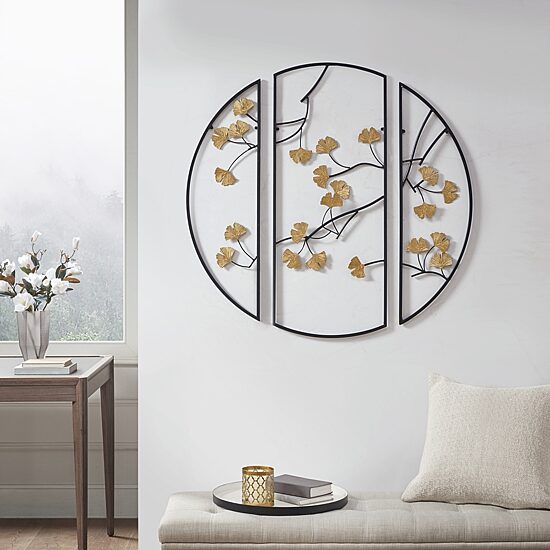 Madison Park Golden Gingko Leaves 3-pc. Floral Metal Wall Art
