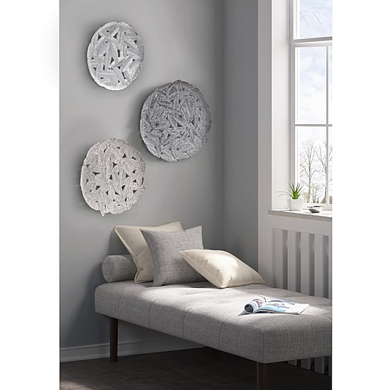Madison Park Rosalie Textured Feather Metal Disc 3-pc. Wall Art Set