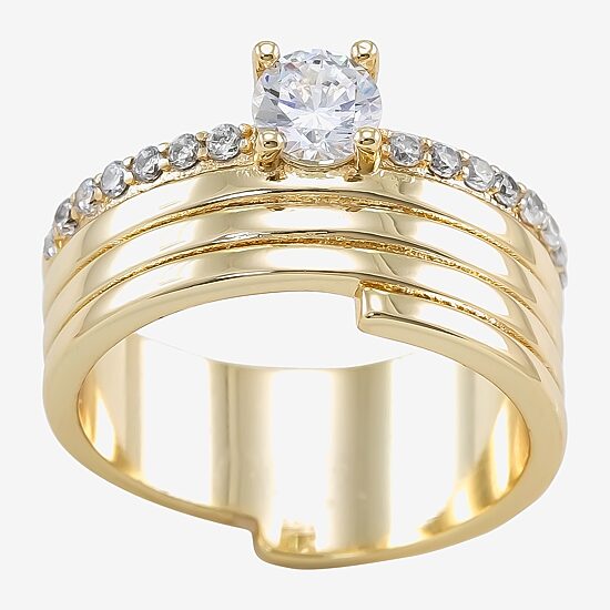 Sparkle Allure Wrap Womens Cubic Zirconia Pure Silver Over Brass Round Cocktail Ring
