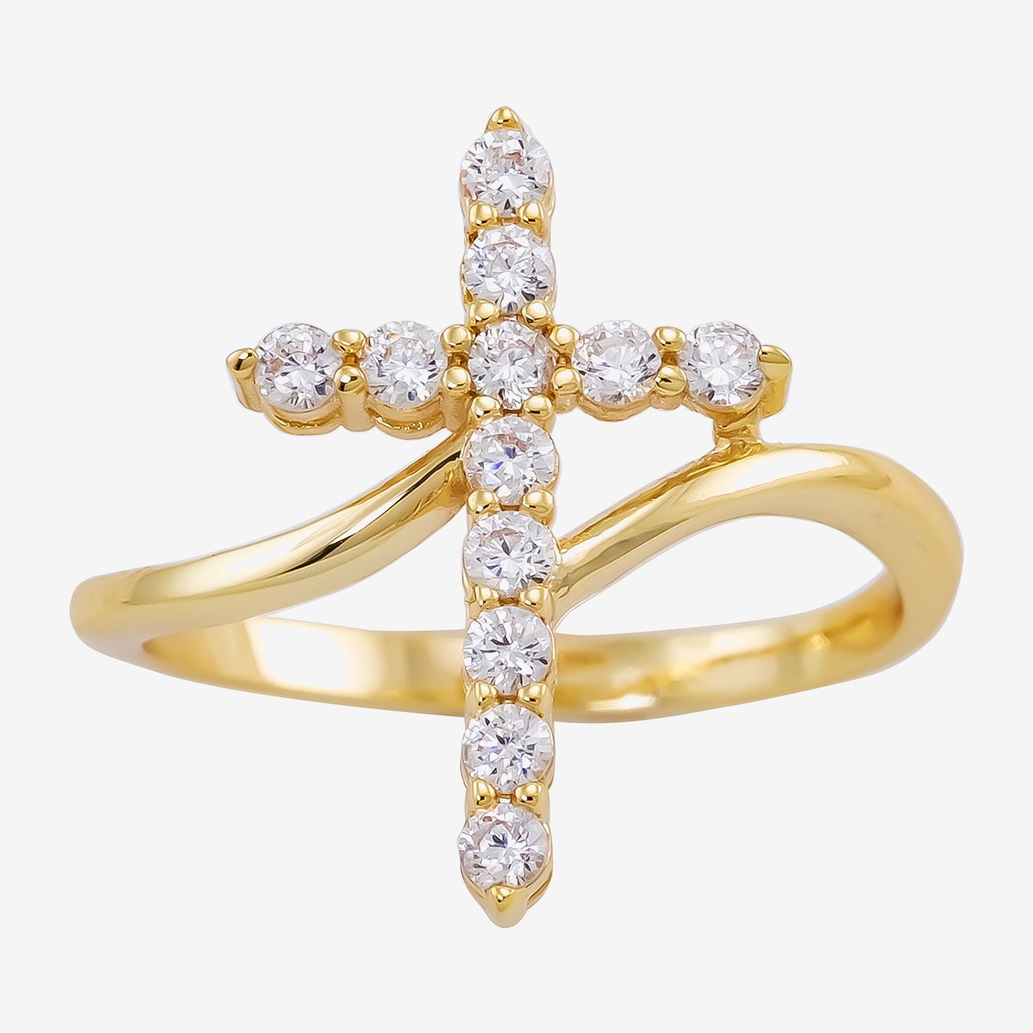 Sparkle Allure Bypass Womens Cubic Zirconia 14K Gold Over Brass Cross  Cocktail Ring