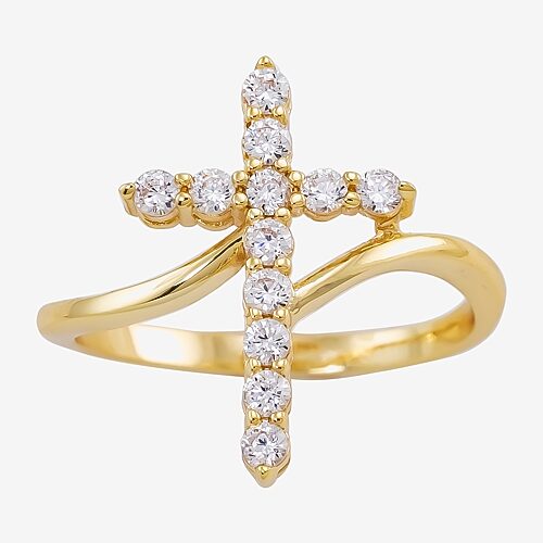 Sparkle Allure Bypass Womens Cubic Zirconia 14K Gold Over Brass Cross Bypass Cocktail Ring, 9
