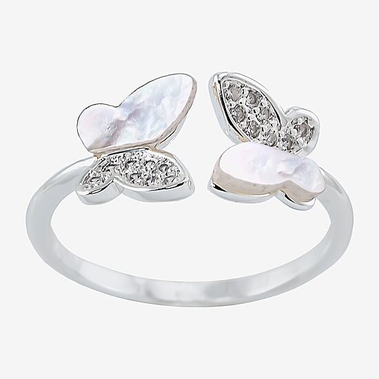 Sparkle Allure Bypass Womens White Mother Of Pearl Pure Silver Over Brass Butterfly Bypass  Band