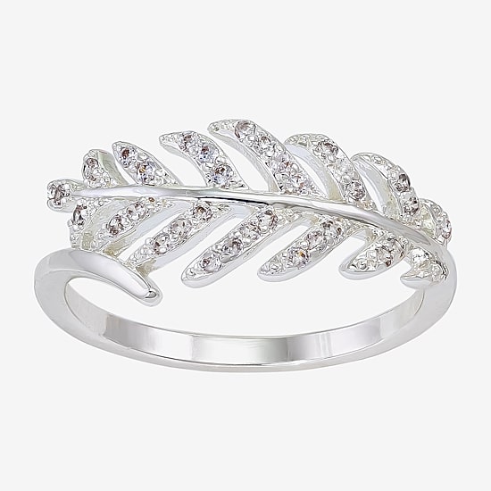 Sparkle Allure Leaf Bypass Womens 9M Cubic Zirconia Pure Silver Over Brass Bypass  Band