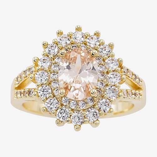 Sparkle Allure Womens Champagne Cubic Zirconia 14K Gold Over Brass Oval Halo Cocktail Ring, 9