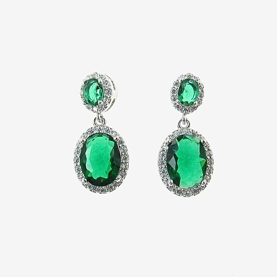 Vieste Rosa Halo Double Womens Green Crystal Oval Drop Earrings