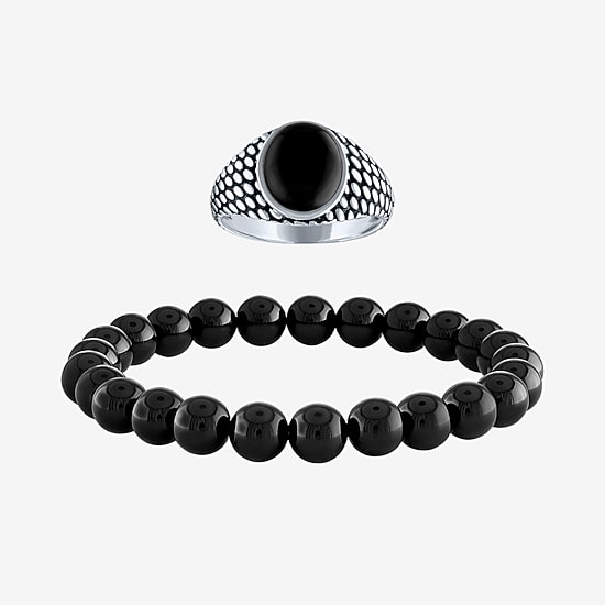 Mens Genuine Black Onyx Sterling Silver 2-pc. Jewelry Set
