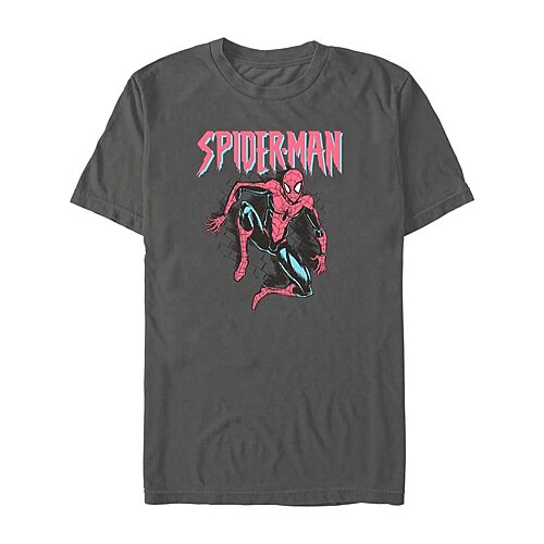 Novelty Mens Crew Neck Short Sleeve Regular Fit Spiderman Graphic T-shirt In Black