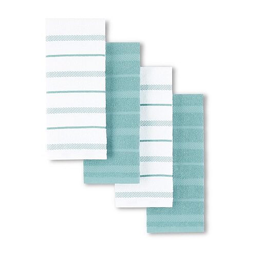 KitchenAid Albany Kitchen Towel Set, 4 Piece - Mineral Water Aqua, White