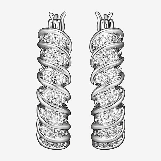 Sparkle Allure Diamond Accent Silver Over Brass Curved Hoop Earrings