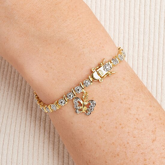 Sparkle Allure 14k Gold Over Bronze Womens Natural Diamond Accent Butterfly Round 7.25 Inch Tennis Bracelet
