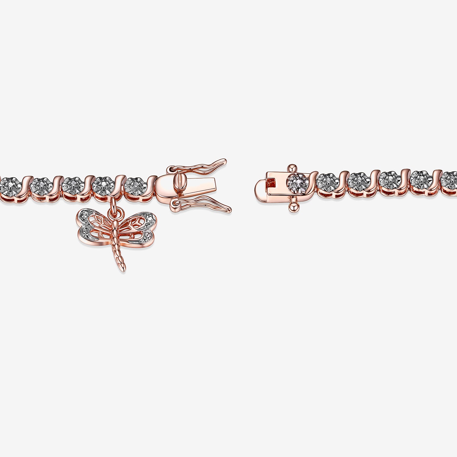 Sparkle Allure Dragonfly 14k Rose Gold Over Bronze Womens Natural Diamond Accent Round 7.25 Inch Tennis Bracelet
