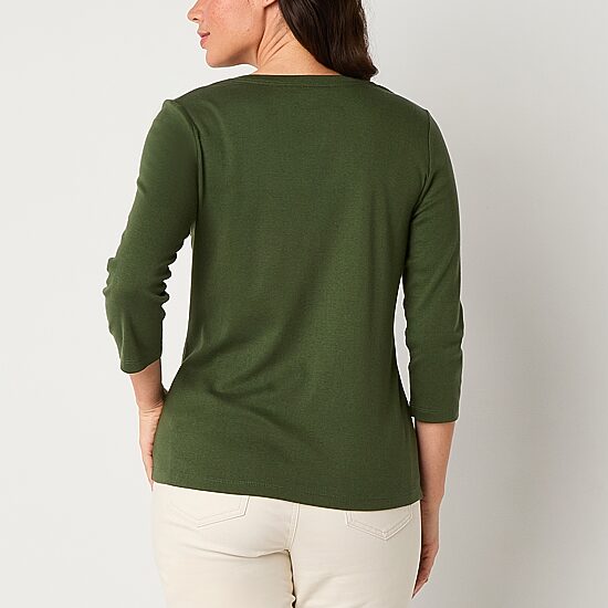 St. John's Bay Womens V Neck 3/4 Sleeve T-Shirt