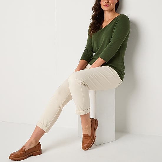 St. John's Bay Womens V Neck 3/4 Sleeve T-Shirt