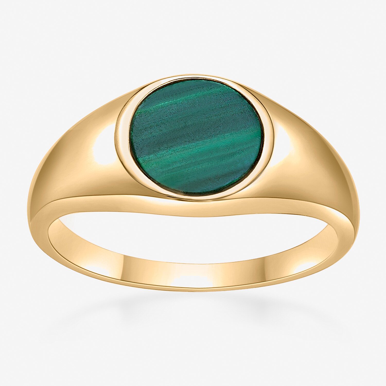 Womens Genuine Green Malachite Sterling Silver Round Cocktail Ring