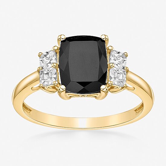 Womens Genuine Black Onyx 10K Gold Cushion Cocktail Ring