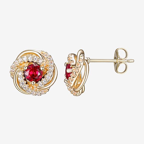Lab Created Red Ruby 18K Gold Over Silver 10.6mm Stud Earrings
