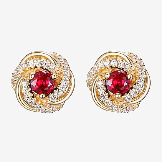 Lab Created Red Ruby 18K Gold Over Silver 10.6mm Stud Earrings