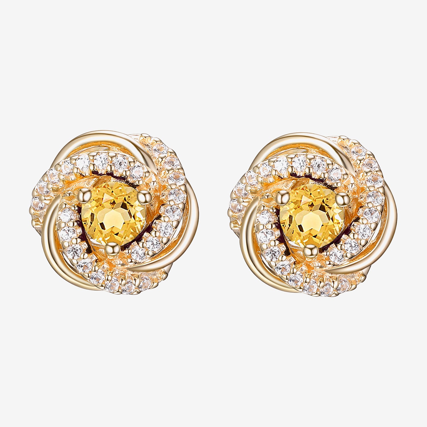 Genuine Yellow Citrine 18K Gold Over Silver 10.7mm Stud Earrings