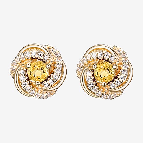 Genuine Yellow Citrine 18K Gold Over Silver 10.7mm Stud Earrings