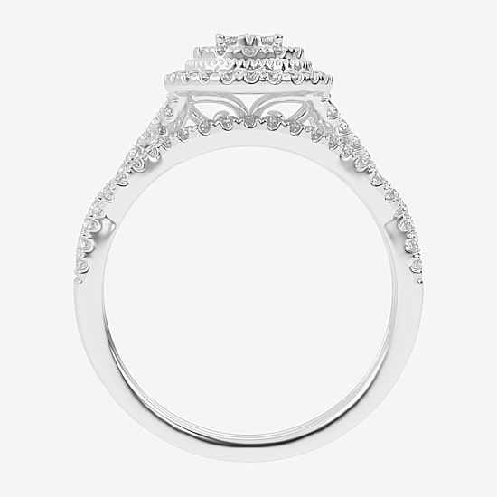 Womens 1/2 CT. T.W. Natural White Diamond 10K Gold Pear Side Stone Halo Bridal Set