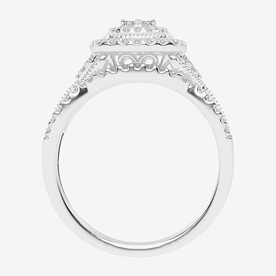 Womens 1/2 CT. T.W. Natural White Diamond 10K Gold Cushion Side Stone Halo Bridal Set