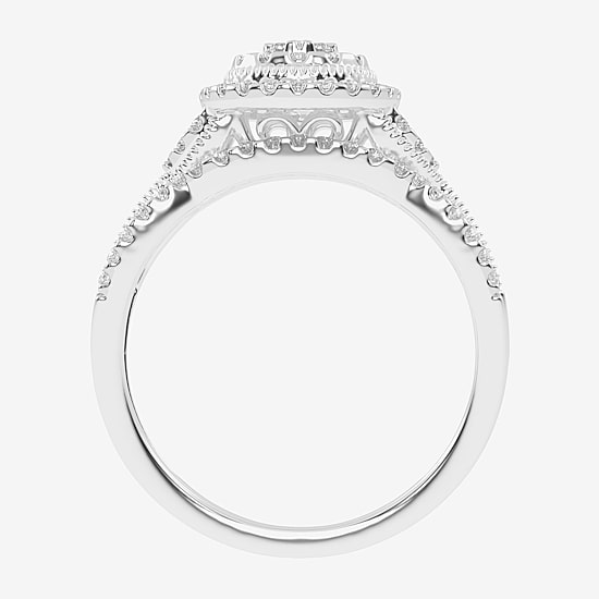 Womens 1/2 CT. T.W. Natural White Diamond 10K Gold Pear Side Stone Halo Bridal Set