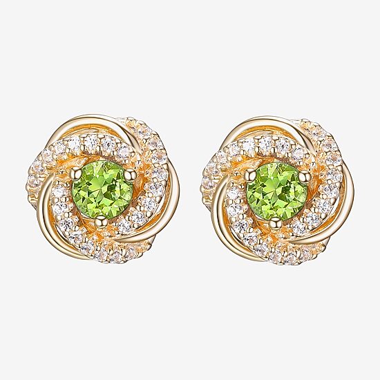 Genuine Green Peridot 18K Gold Over Silver 15.5mm Round Stud Earrings