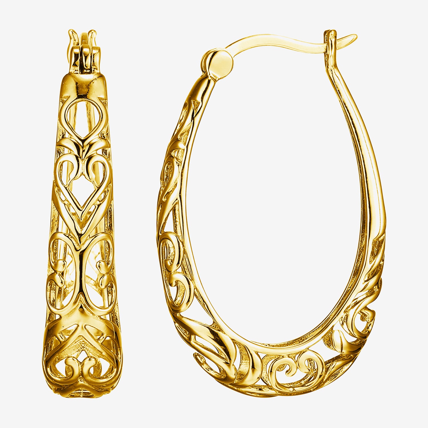 Womens 18K Gold Over Silver 32.2mm Hoop Earrings