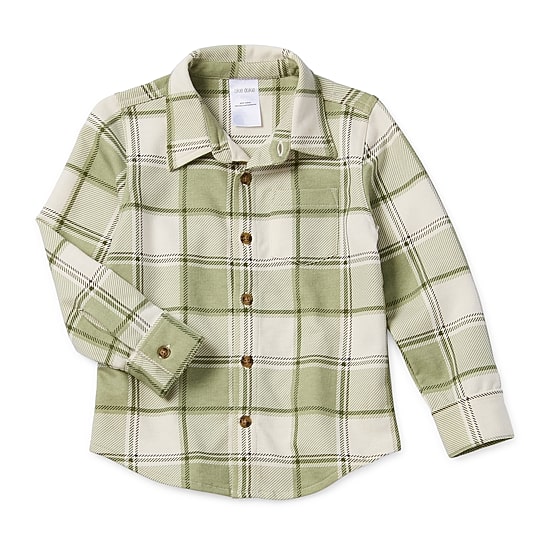 Okie Dokie Soft Knit Plaid Toddler & Little Boys Long Sleeve Cuffed Regular Fit Button-Down Shirt