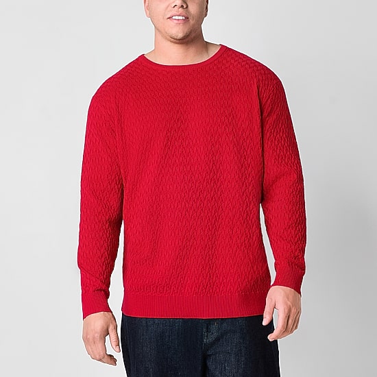 Shaquille O'Neal XLG™ Chevron Texture Big and Tall Mens Crew Neck Long Sleeve Pullover Sweater