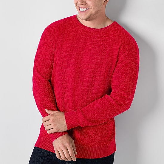 Shaquille O'Neal XLG™ Chevron Texture Big and Tall Mens Crew Neck Long Sleeve Pullover Sweater