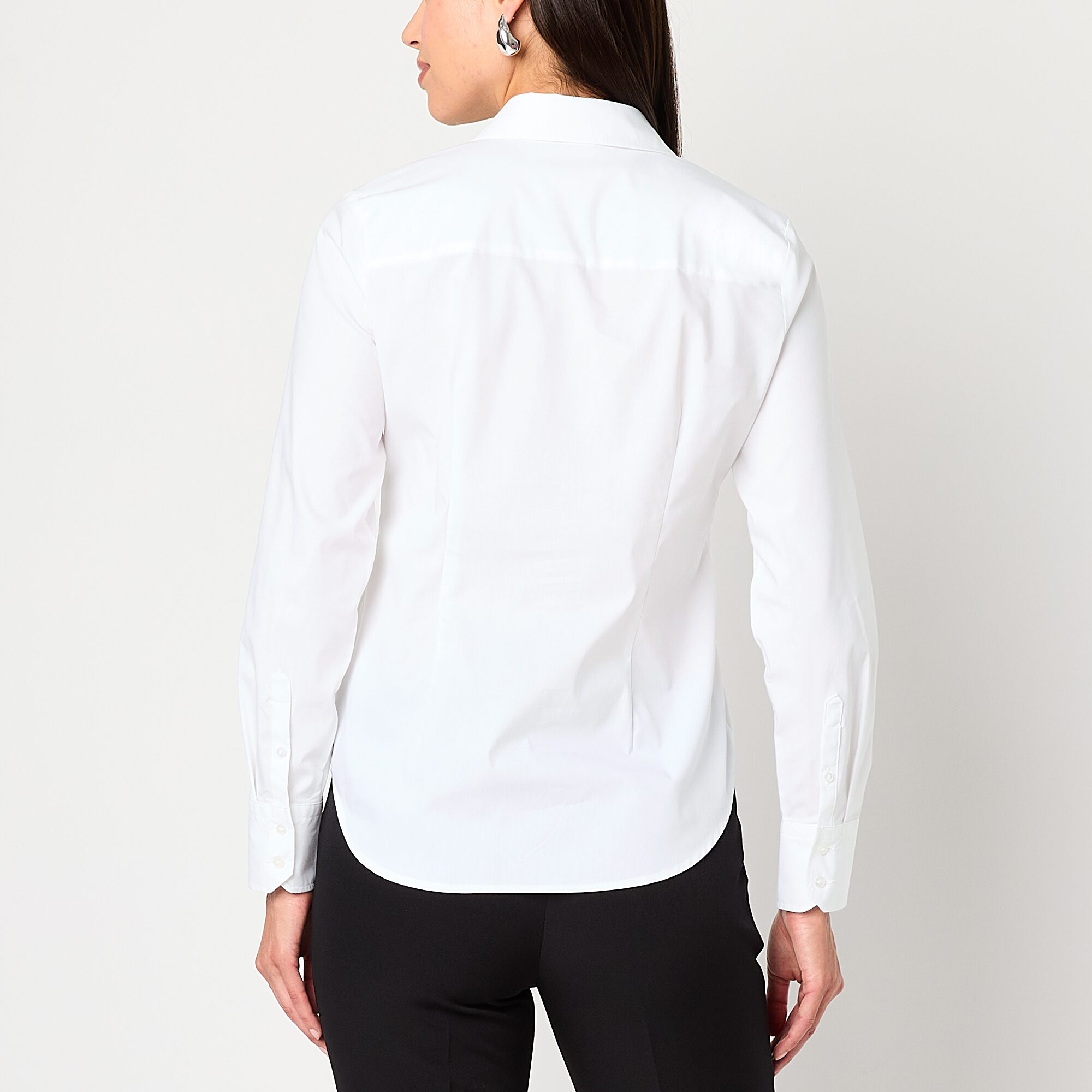 Worthington Womens Cuffed Long Sleeve Modern Fit Button-Down Shirt
