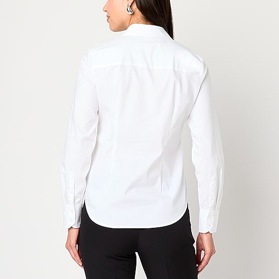 Worthington Womens Cuffed Long Sleeve Modern Fit Button-Down Shirt