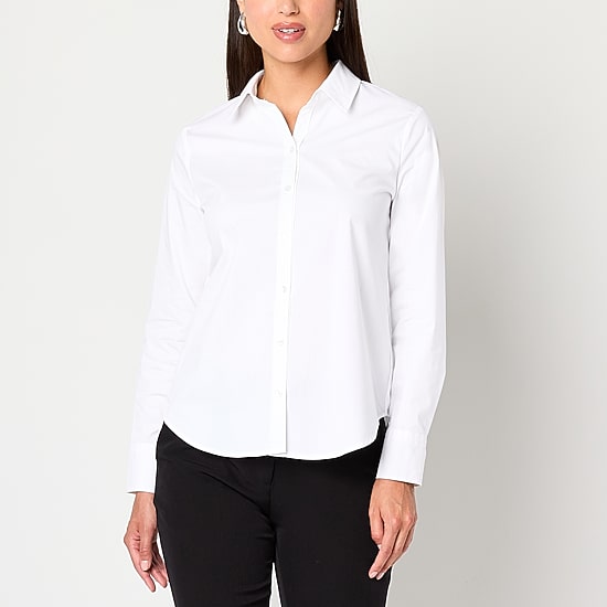 Worthington Womens Cuffed Long Sleeve Modern Fit Button-Down Shirt