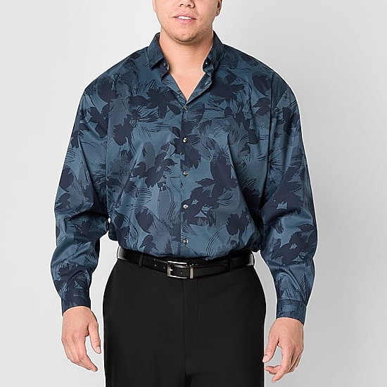 J. Ferrar Ultra Comfort Mens Long Sleeve Regular Fit Stretch Fabric Wrinkle Free Big and Tall Button-Down Shirt