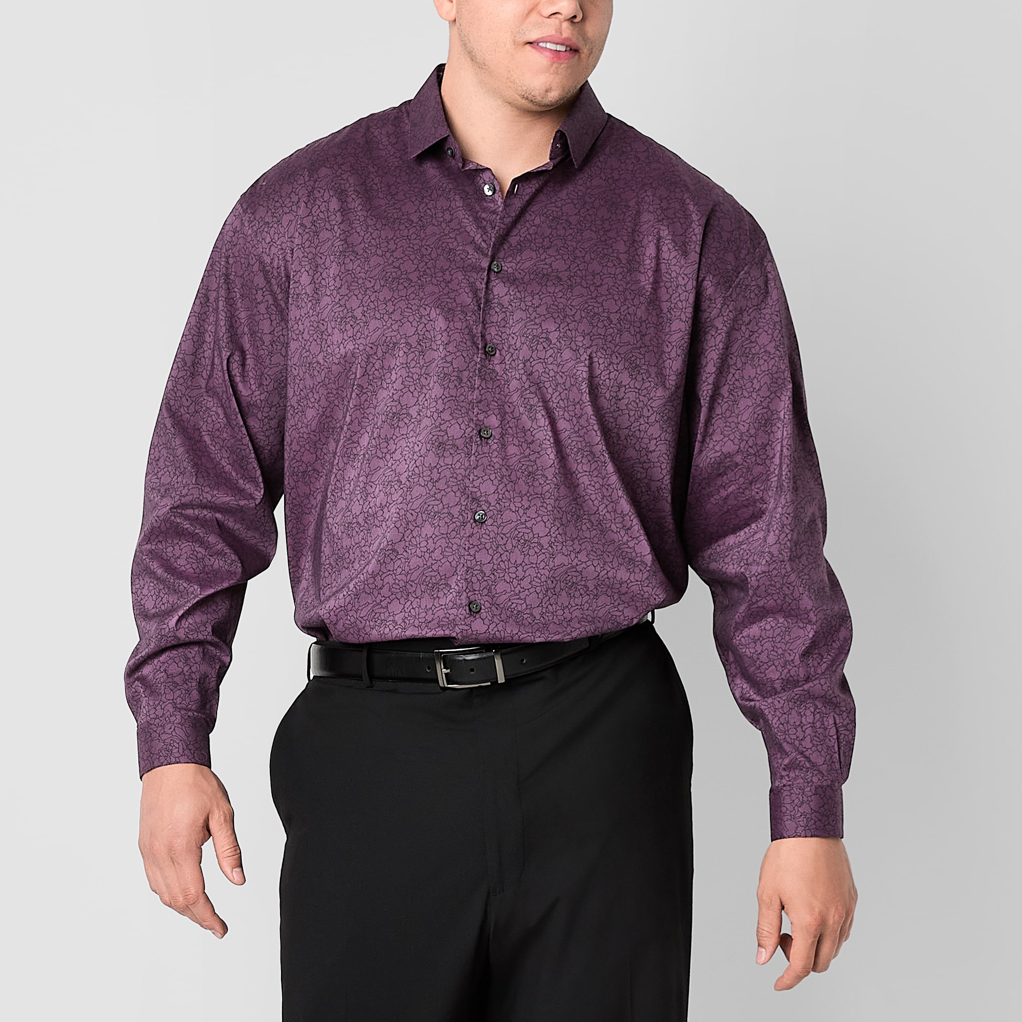 J. Ferrar Ultra Comfort Mens Long Sleeve Regular Fit Stretch Fabric Wrinkle Free Big and Tall Button-Down Shirt