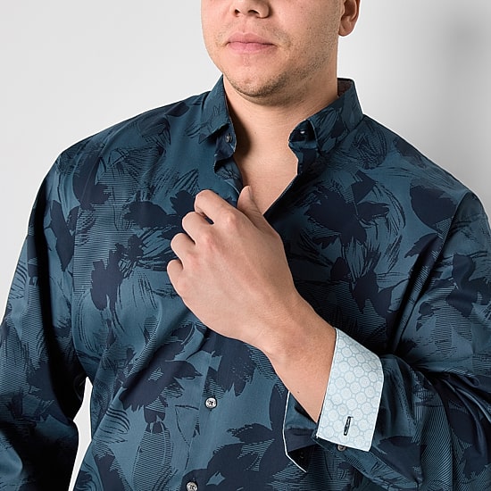 J. Ferrar Ultra Comfort Mens Long Sleeve Regular Fit Stretch Fabric Wrinkle Free Big and Tall Button-Down Shirt