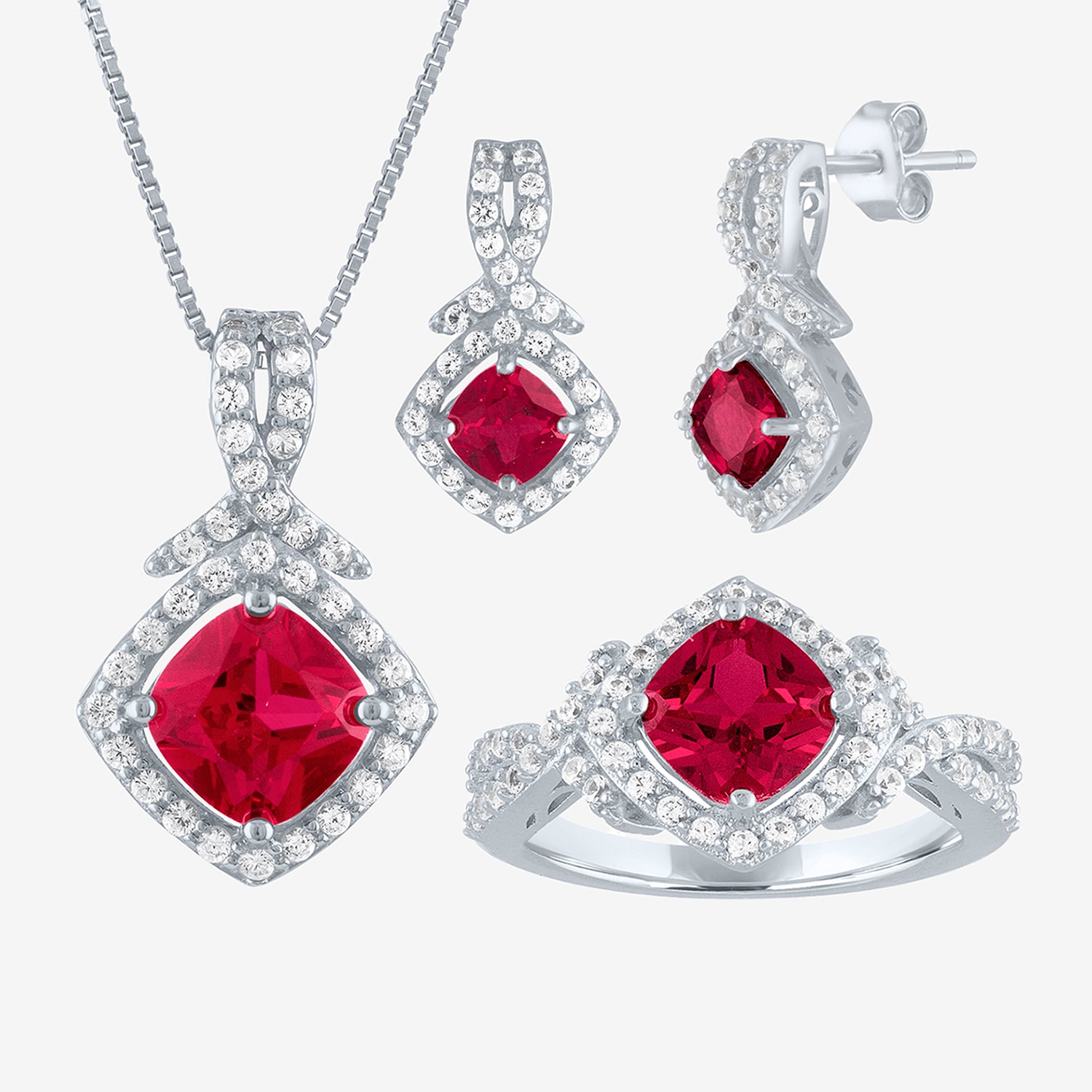 Womens Lab Created Red Ruby Sterling Silver Jewelry Set