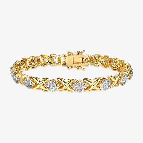 Sparkle Allure Fine Silver Plated Womens Natural White Diamond Accent 14K Gold Over Brass 7.25 Inch Tennis Bracelet