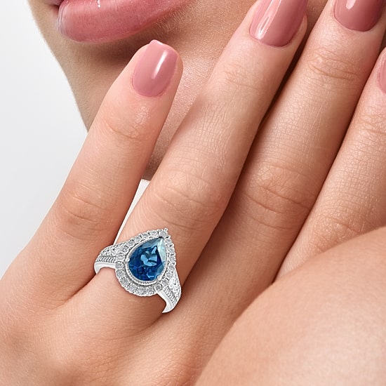 Effy Final Call Womens Genuine Blue Topaz & 1/3 CT. T.W. Genuine Diamond 14K White Gold Cocktail Ring
