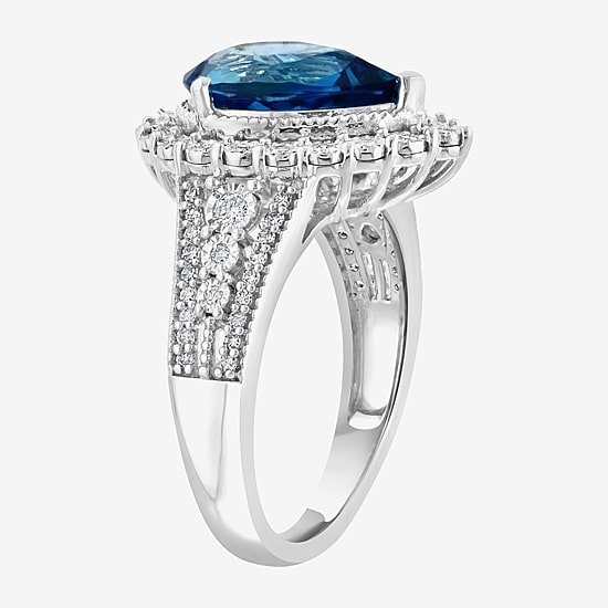 Effy Final Call Womens Genuine Blue Topaz & 1/3 CT. T.W. Genuine Diamond 14K White Gold Cocktail Ring