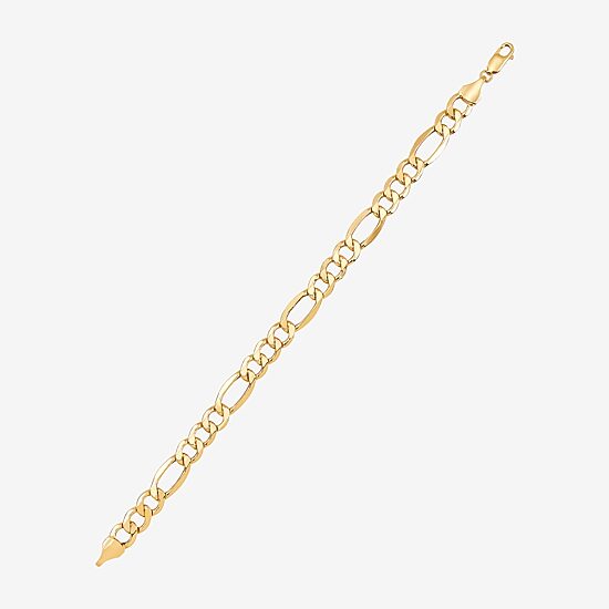 Mens 10K Gold 9 Inch Hollow Figaro Chain Bracelet