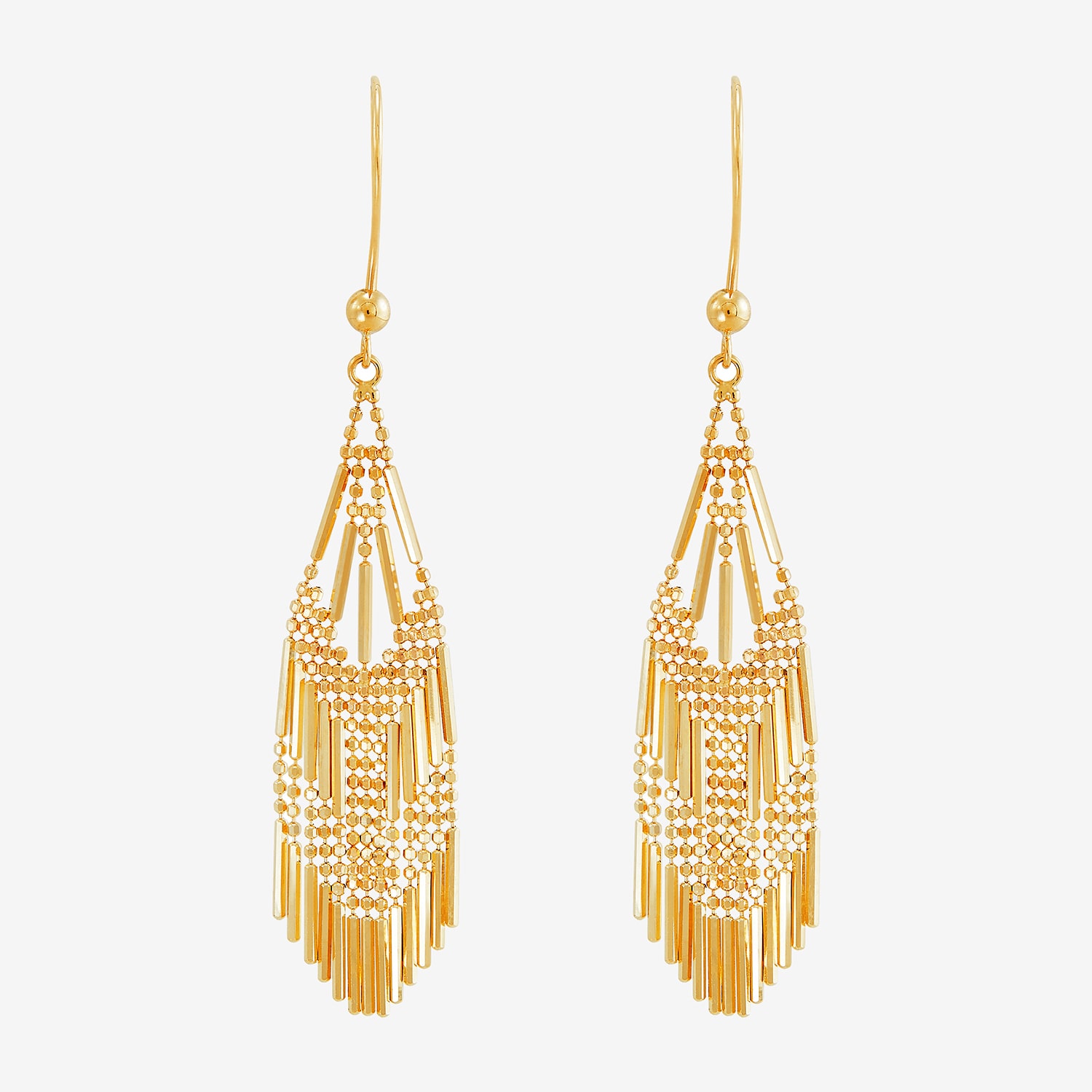 14K Yellow Gold Diamond-Cut Beaded Mesh Drop Earrings