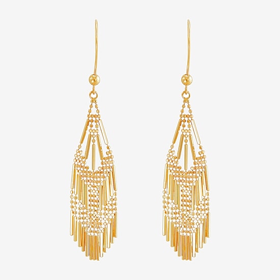 14K Yellow Gold Diamond-Cut Beaded Mesh Drop Earrings
